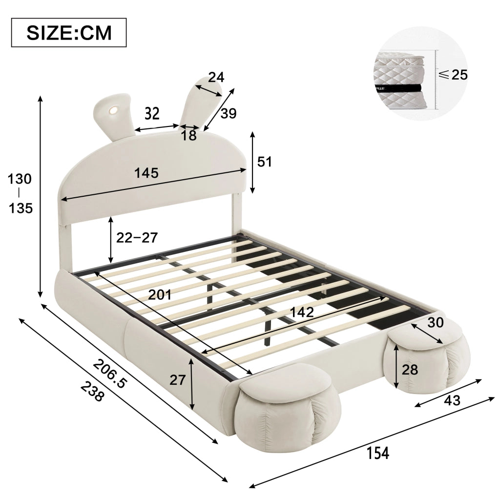 letto imbottito velluto beige 140x200 cm