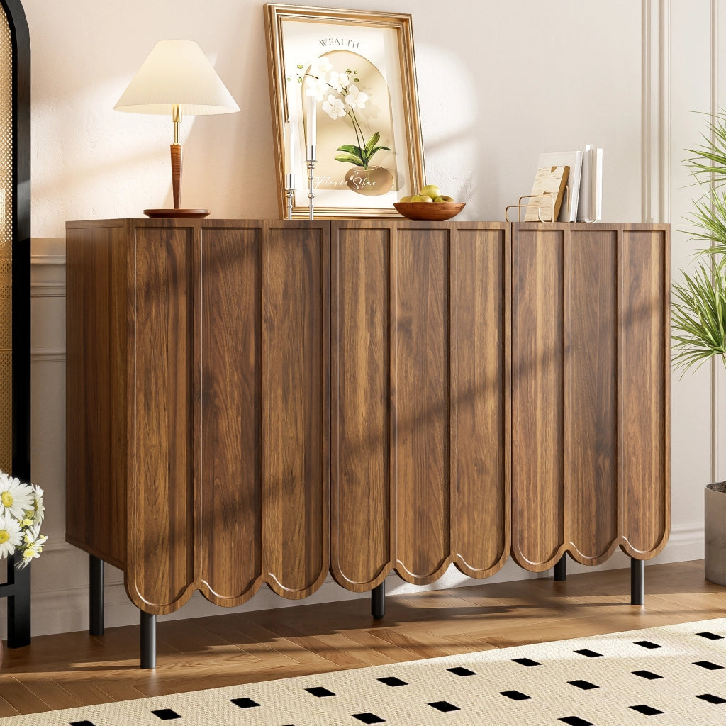 SIDEBOARD 120x35x80 cm MDF colore noce con ante ondulate