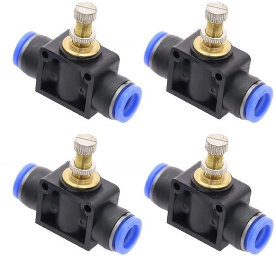 Regolatore di flusso d'aria - Connettori rapidi - Connettore pneumatico - Acciaio inossidabile - Connettiore di tubo semplice - Temperatura 0-60°C - Adatto per tubi PU/Nylon - Connettore pneumatico