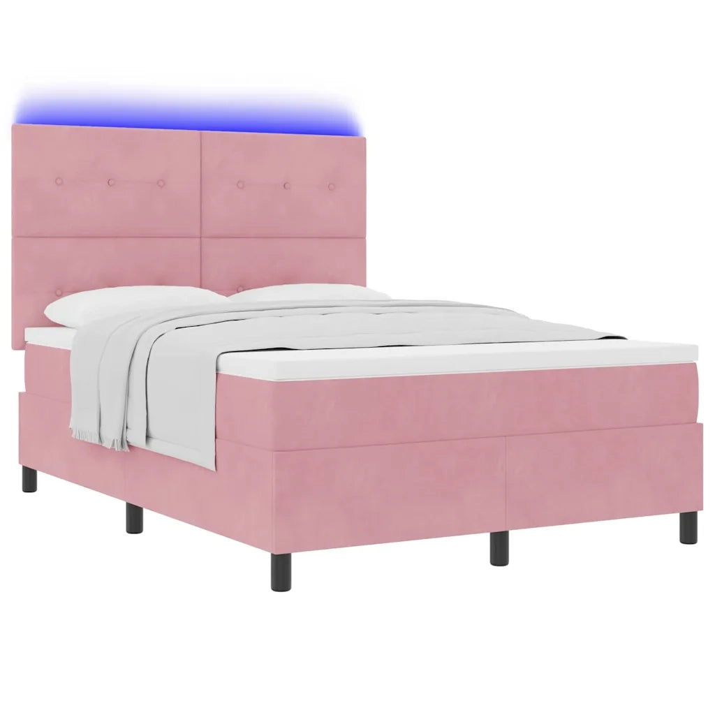 Letto a Sorgente LED con materasso Rosa 140 x 200 cm Velluto 3343321