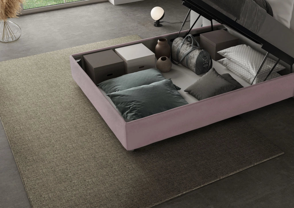 BS COM Letto una piazza e mezza contenitore imbottito 110x190 microfibra glicine