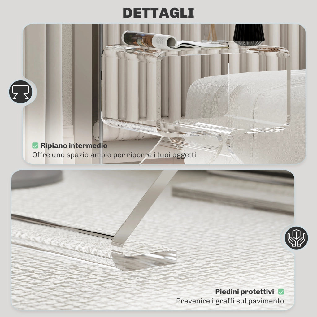 Tavolino da caff¨¨ a 2 livelli geometrico ¨C zephmum ¨C 40x30x45 cm, acrilico, gambe triangolari, trasparente