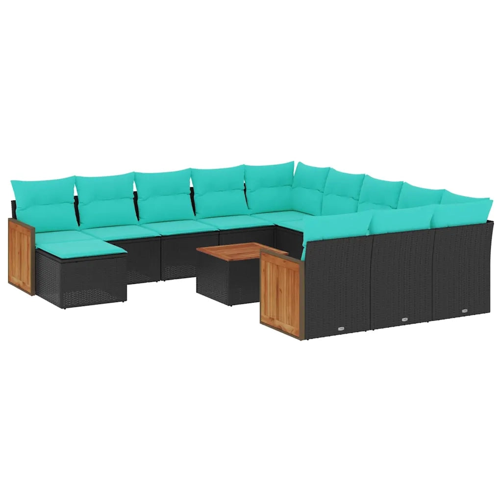 Set Divani da Giardino 13 pz con Cuscini Nero in Polyrattan 3228269