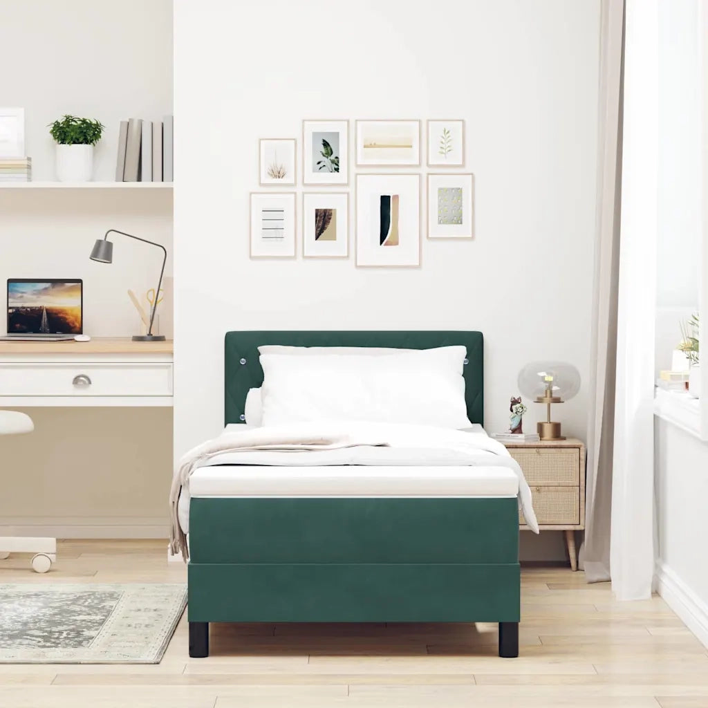 Letto a Sorgente LED con led Verde Scuro 90 x 200 cm Velluto
