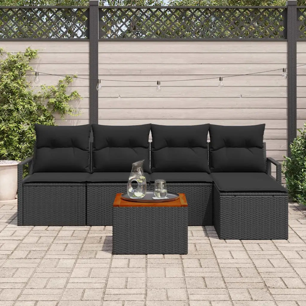 Set Divano da Giardino con archiviazione 6 pcs Nero polyrattan