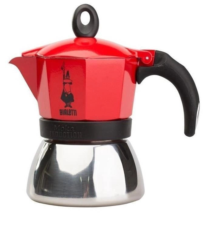 Bialetti 6942 Moka Induction Caffettiera 2 Tazze 90 ml Acciaio e Alluminio Induzione Compatibile colore Rosso