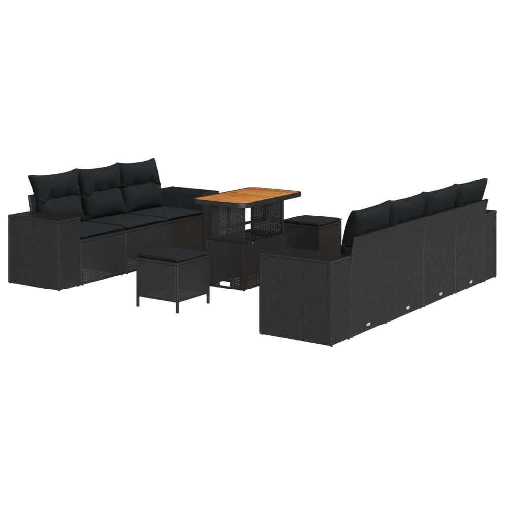 Set Divano da Giardino 10 pcs Nero polyrattan