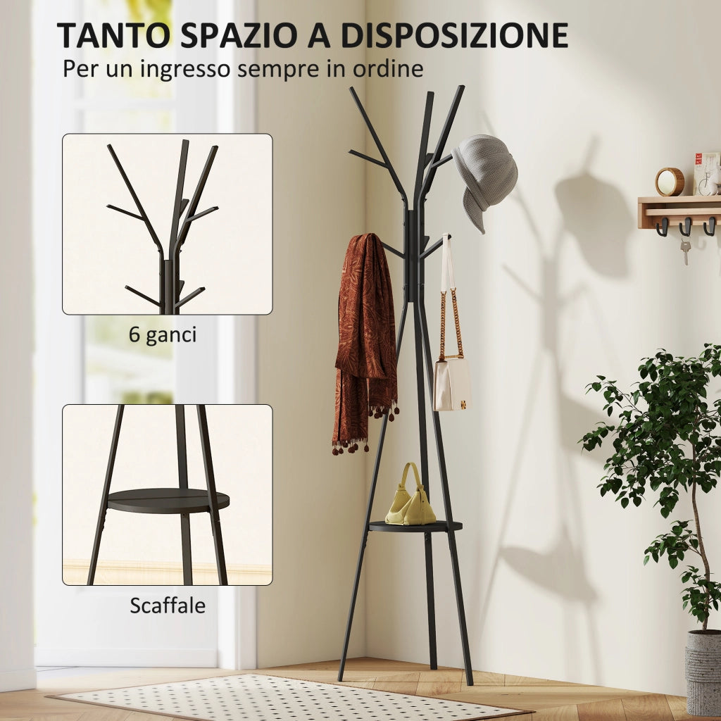 Appendiabiti da Terra Verticale per Ingresso ¨C Xylo ¨C Nero 45x45x180cm