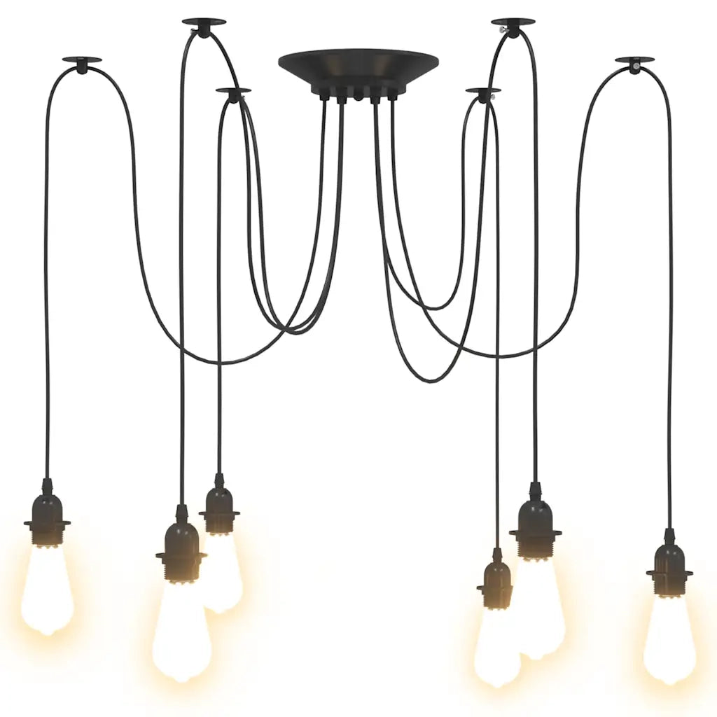 Lampada a Sospensione con 6 Portalampada E27 in Metallo Nero 4103455