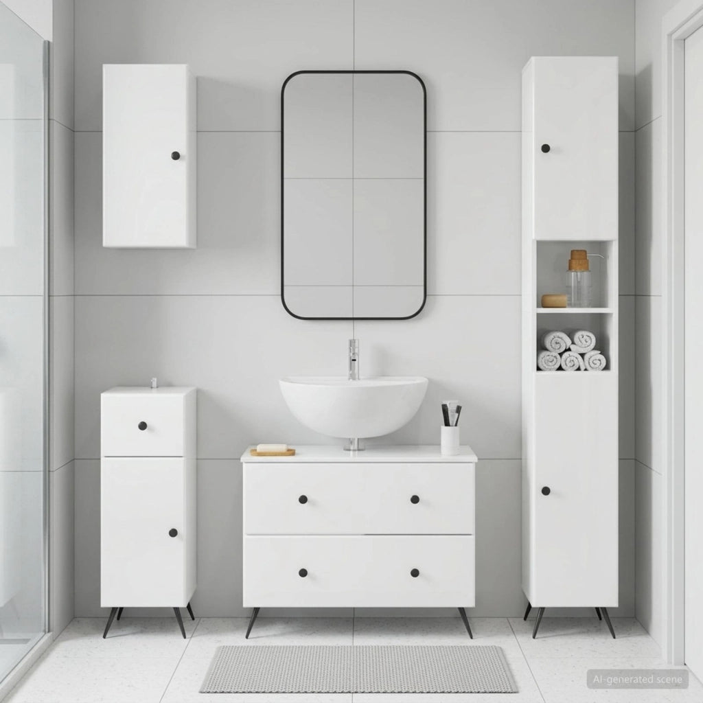 Set di Mobili da Bagno da 4 Pezzi BREDA Bianco Lucido 3417967