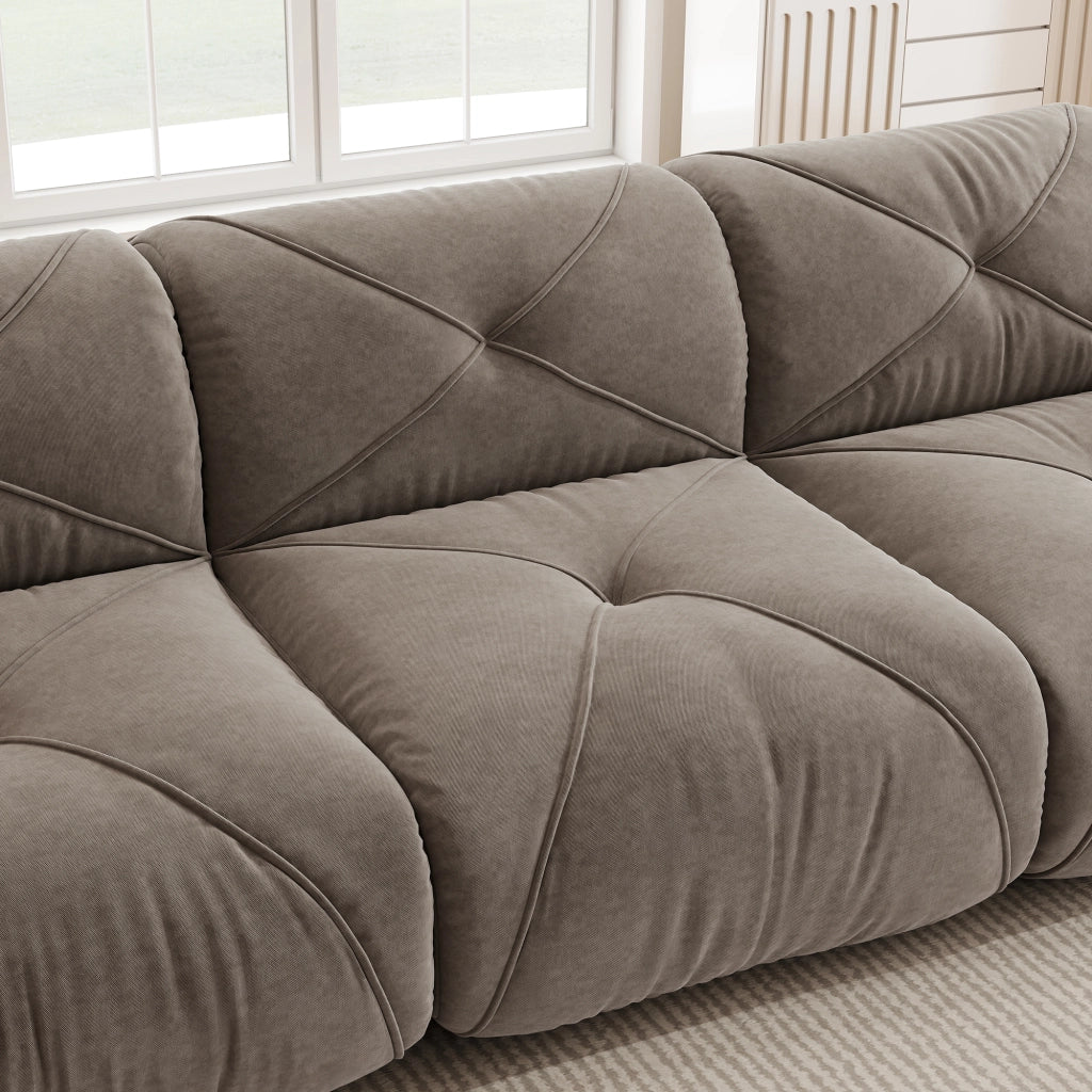 Sof¨¤ modulare a forma di U - Zephmum- 3 posti con 2 pouf, tessuto comodo, antiscivolo, marrone