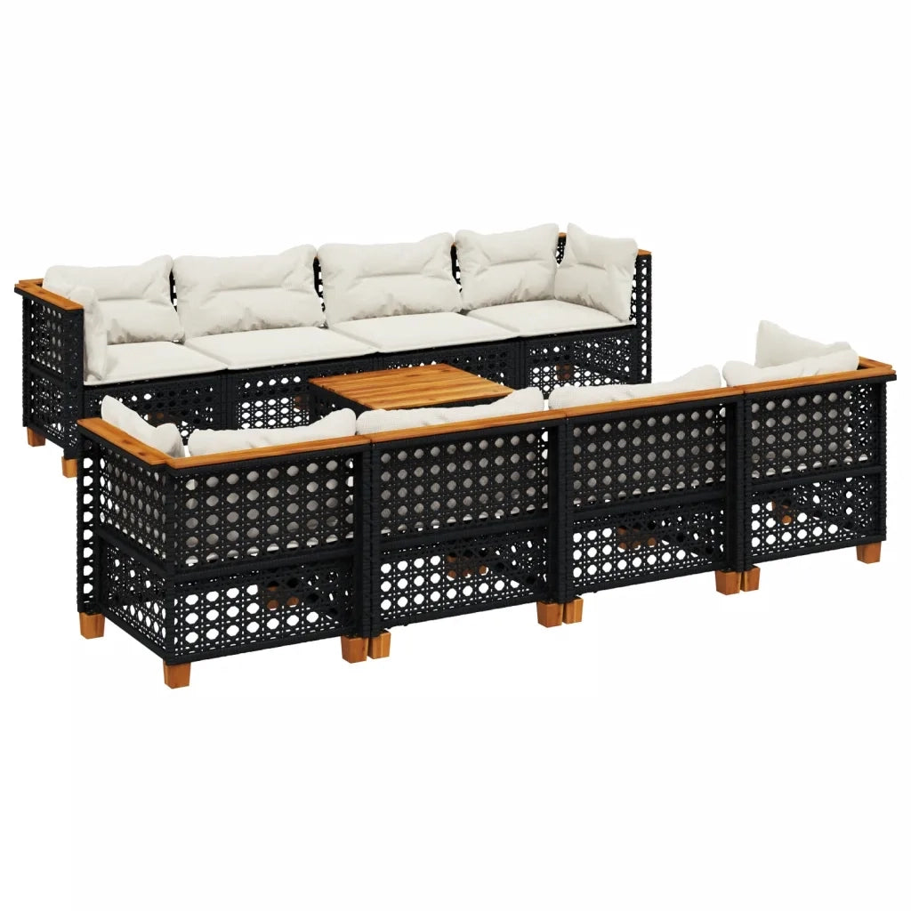 Set Divani da Giardino 9 pz con Cuscini Nero in Polyrattan 3261770