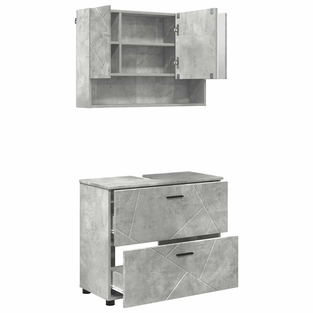Set di mobili per il bagno con cassetto 2 pcs Grigio cemento 3393016