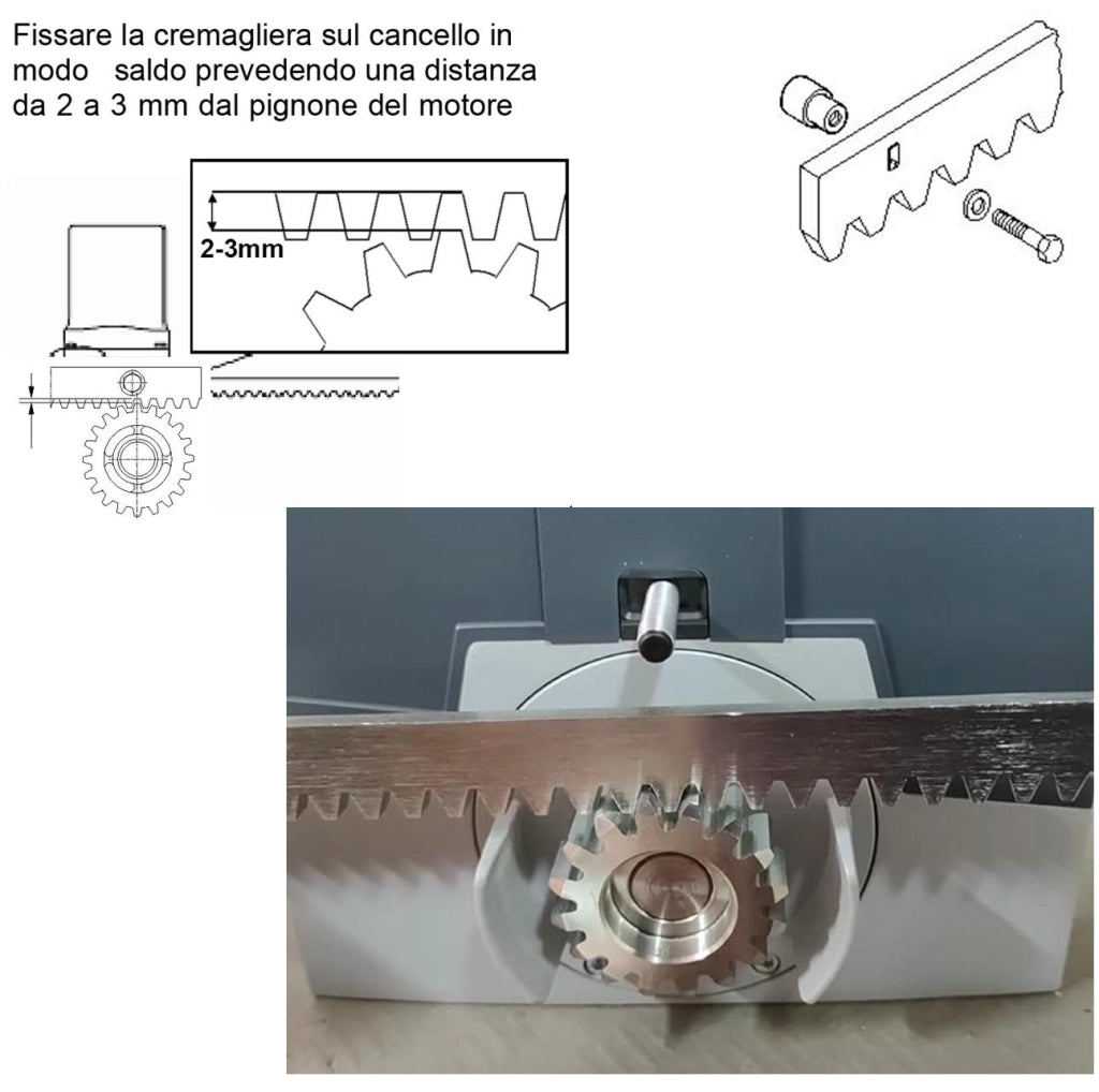 Cremagliera Universale M4 Sei Moduli da 1 MT Con 80 Denti in Acciaio Zincato 12X30 mm Portata Garantita 22 Q.li Max 30 Q.li Fissaggio Tre Bulloni Per Metro Del Cancello Scorrevole Giunture a Contatto