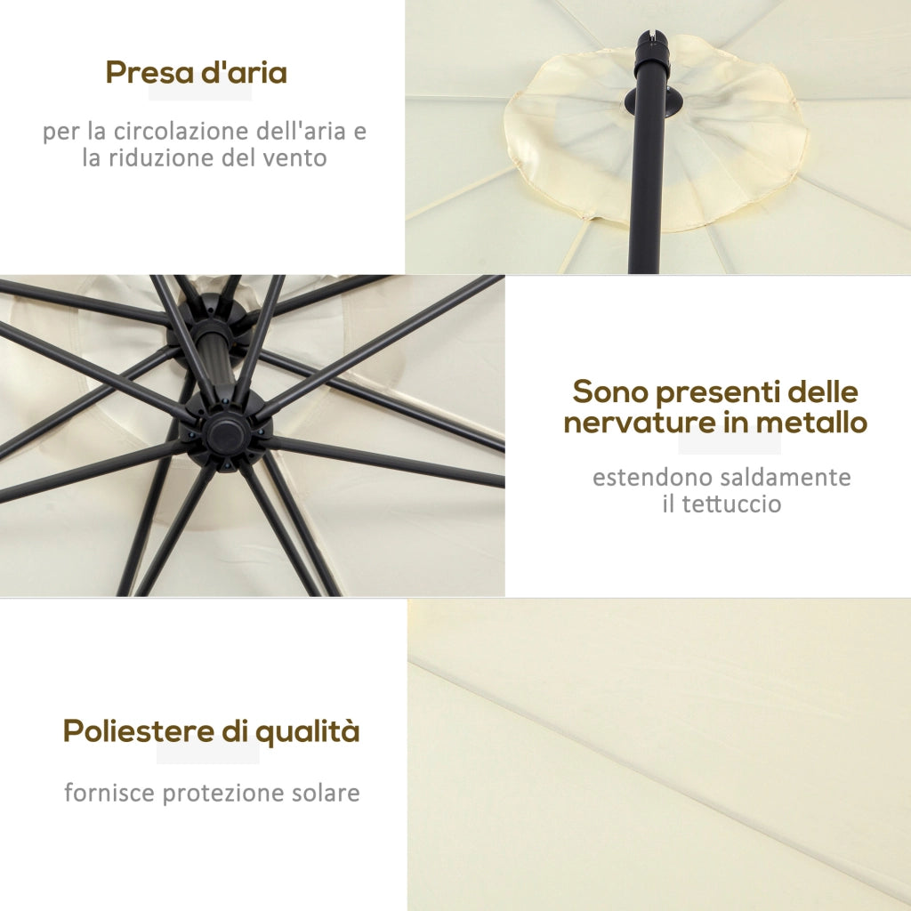 Ombrellone Decentrato da Giardino ¨C Xylo ¨C Metallo e Poliestere 3x2.5m Beige con Base a Croce