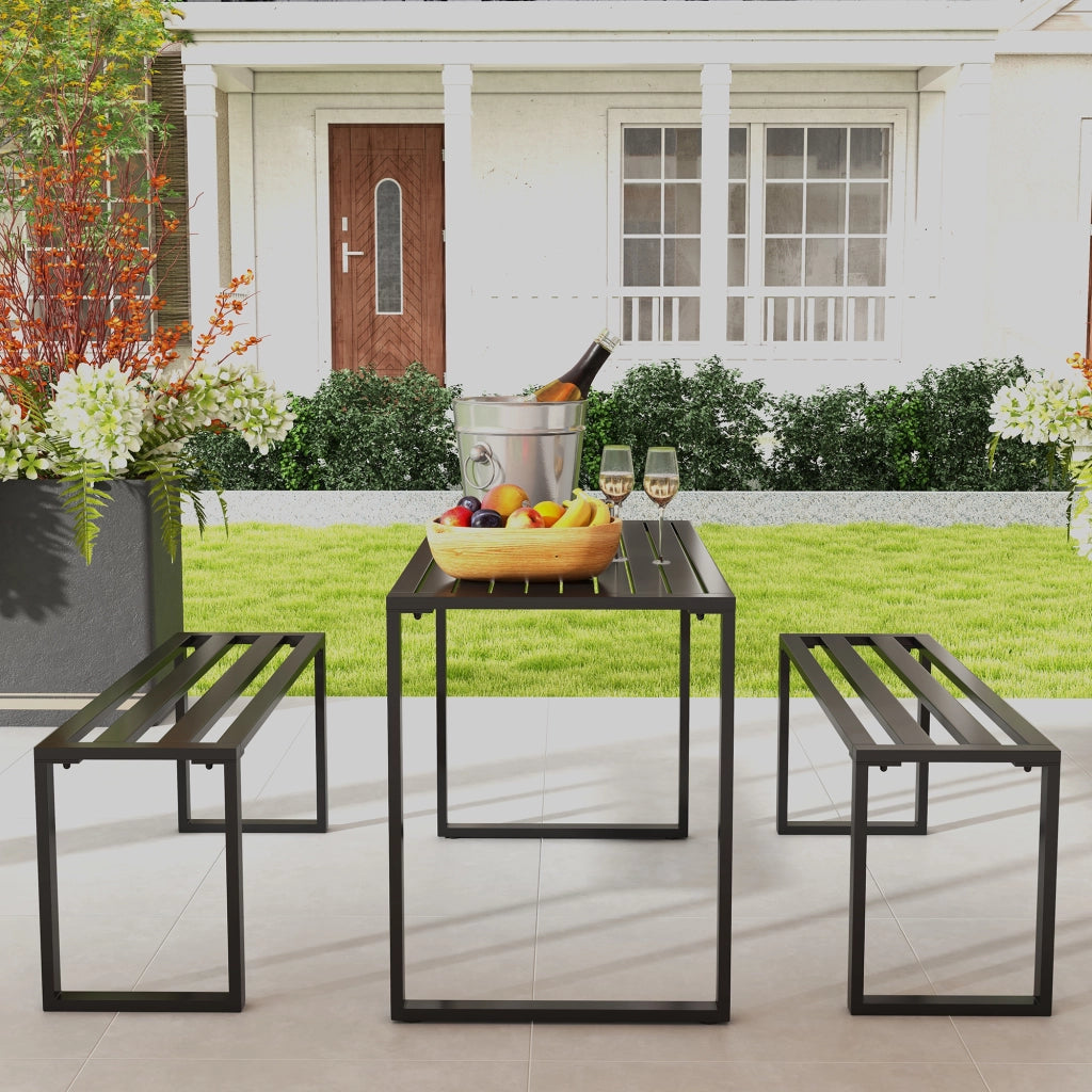 Set Giardino 4 Posti con Tavolo e 2 Panche ¨C Minimal ¨C Metallo Nero