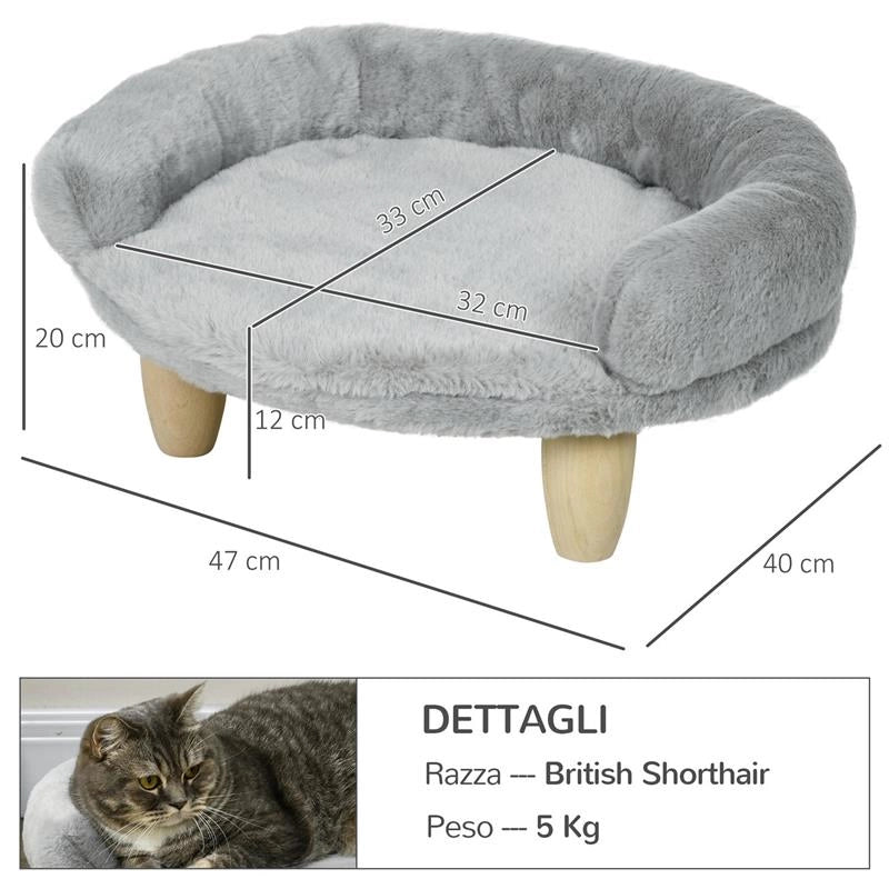 CUCCIA DIVANETTO PER CANI E GATTI SFODERABILE IN PELUCHE CON SCHIENALE, 47X40X20 CM, GRIGIO