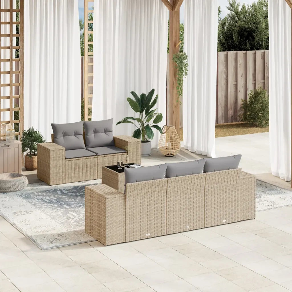 Set Divano da Giardino 6 pz con Cuscini Beige in Polyrattan 3222298