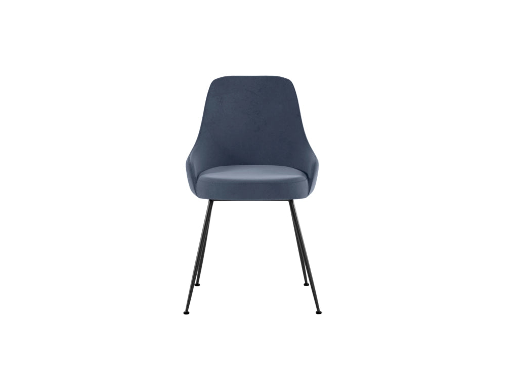 Sedia Nandy imbottita in microfibra avio con gambe coniche in metallo verniciato nero - Design moderno per zona living e pranzo