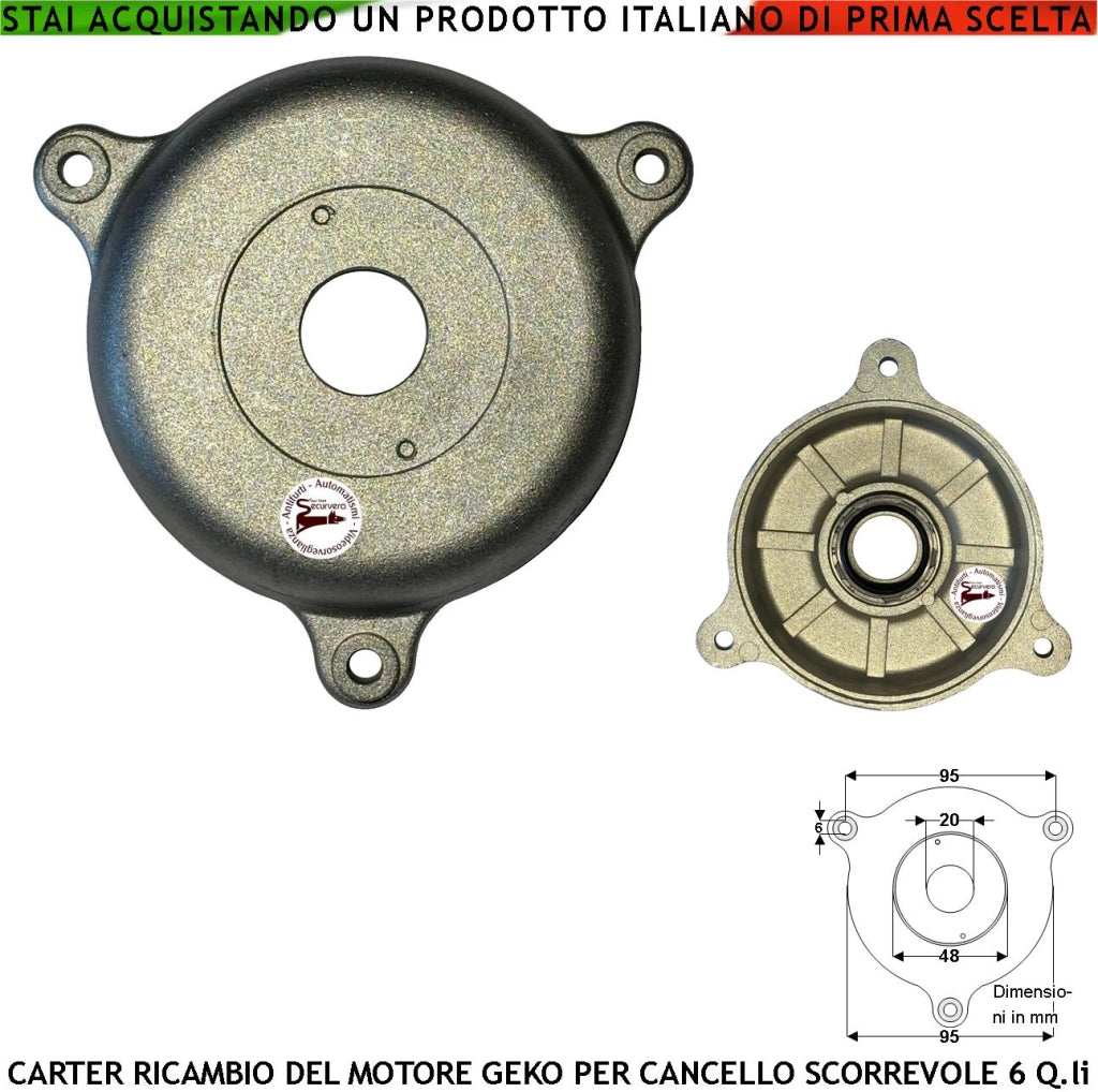 Coperchio Statore Con Cuscinetto di Tenuta Per il Rotore Ricambio del Motore Geko 230 V Montato Sul Cancello Scorrevole Costruito in Fusione di Alluminio Con Invito e 3 Fori di Fissaggio Equidistanti