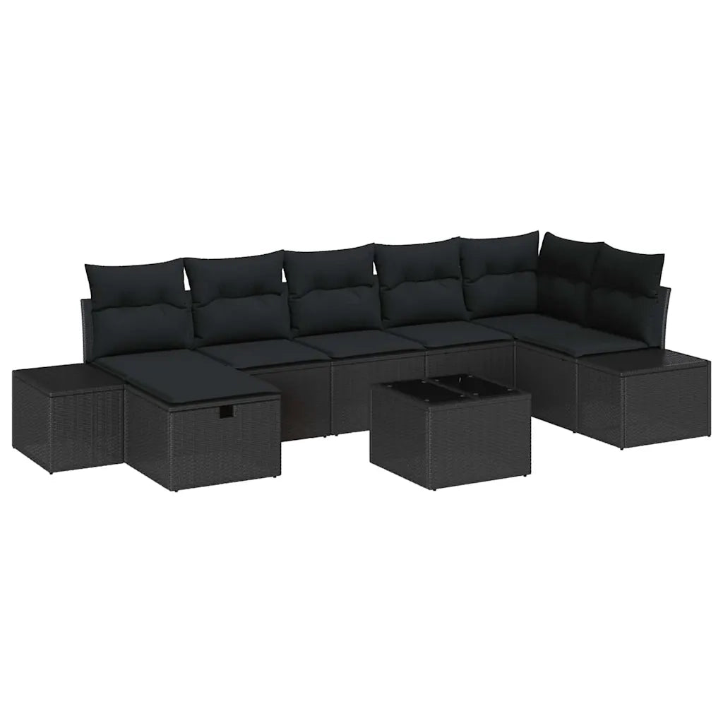 Set Divano da Giardino con cuscino 8 pcs Nero polyrattan