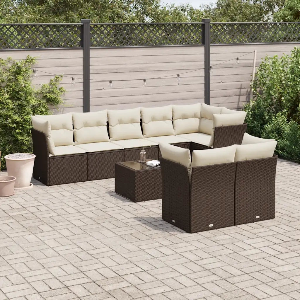 Set Divani da Giardino 9pz con Cuscini Marrone in Polyrattan 3249762