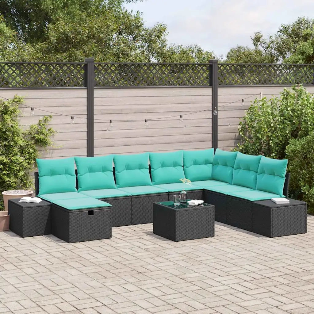 Set Divano da Giardino 9 pz Nero polyrattan 3359445