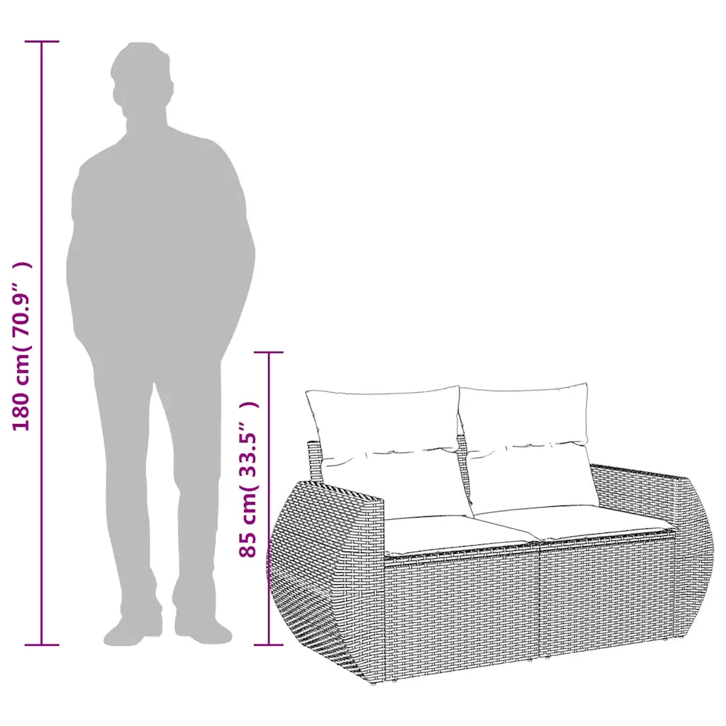Divano da Giardino con Cuscini 2 Posti Grigio Chiaro Polyrattan 366186