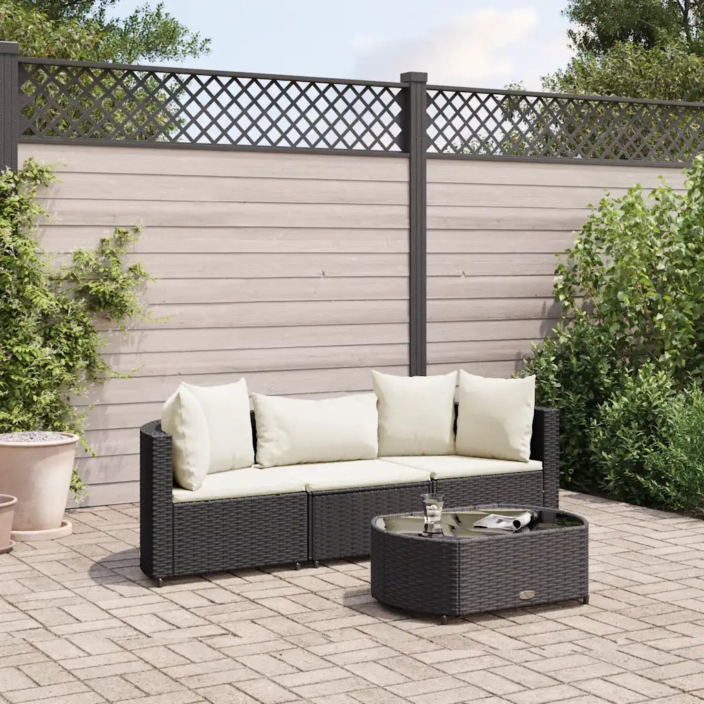 Set Divani da Giardino 4 pz con Cuscini Nero in Polyrattan 3308360