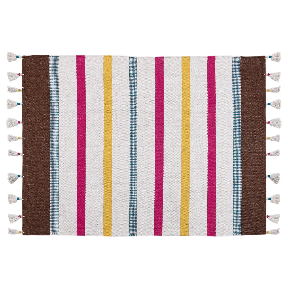 Tappeto strisce multicolore cotone 140 x 200 cm rettangolare tessuto a mano