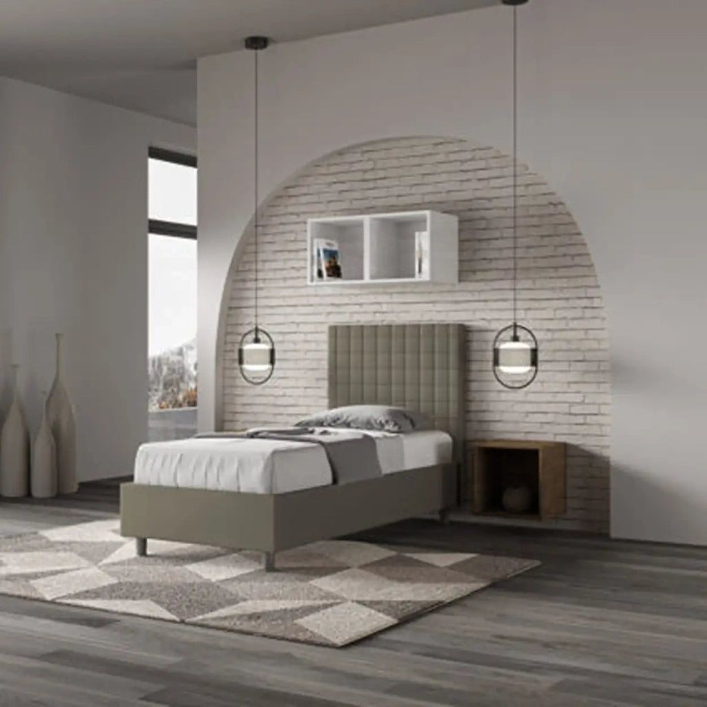 Letto singolo contenitore imbottito 90x190 similpelle cappuccino Sunny