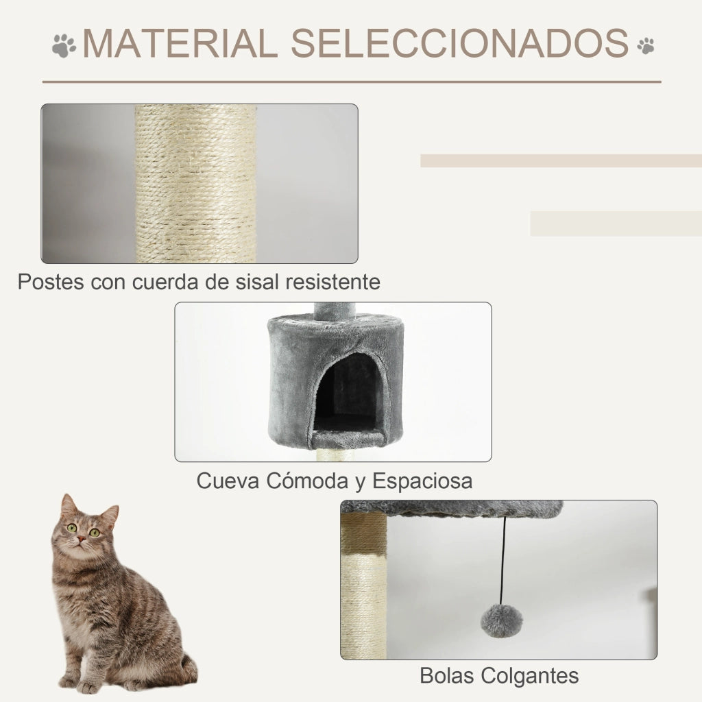 Albero tiragraffi per gatti con piattaforme e palo di sisal ¨C Minimal ¨C 255 cm grigio chiaro