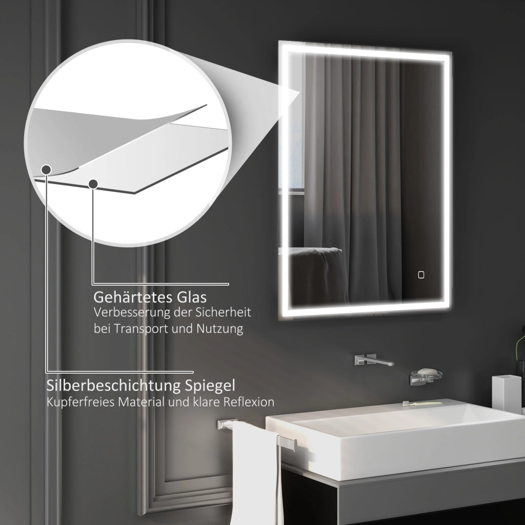 Specchio da Bagno con Luce LED 90x70 cm ¨C Minimal ¨C Argento