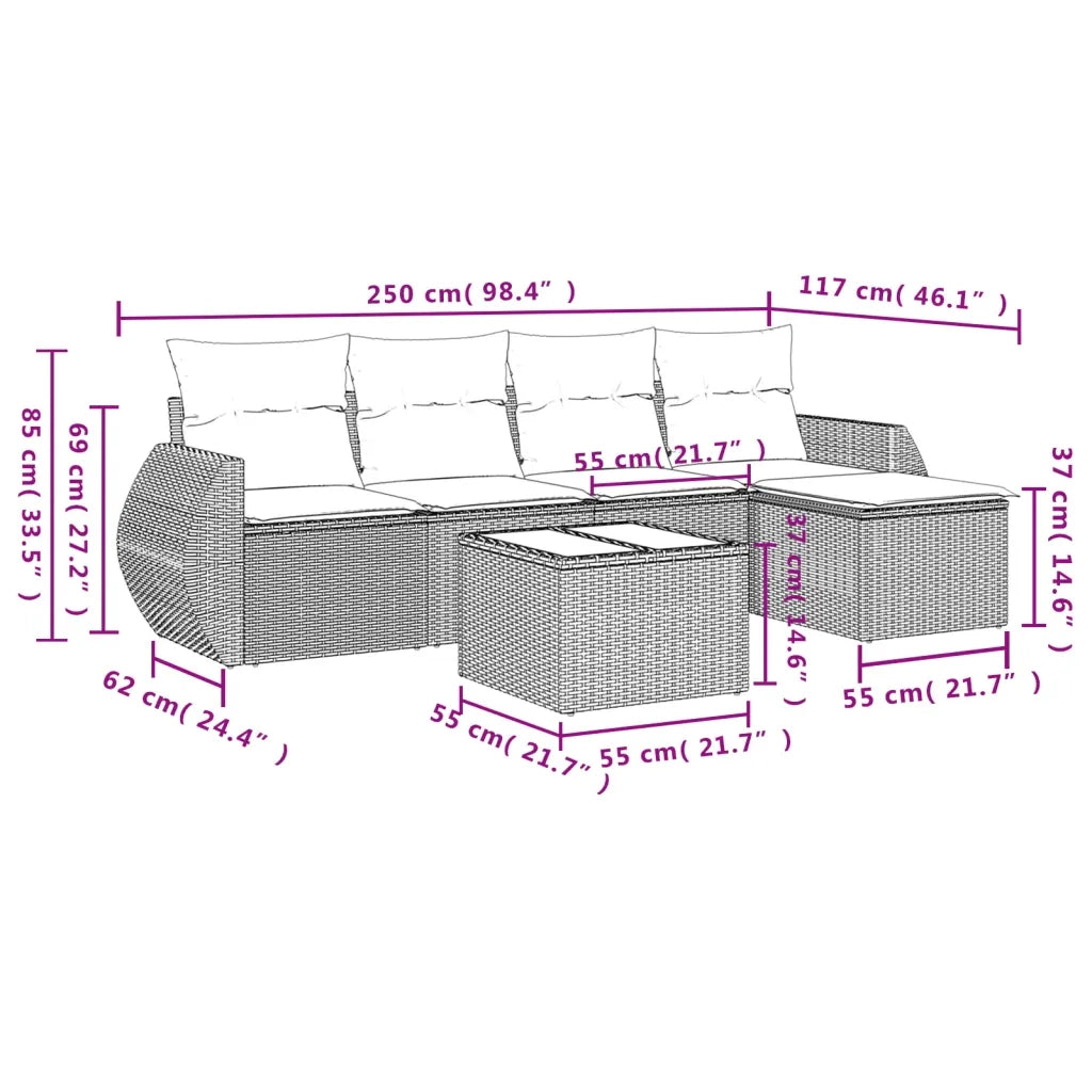 Set Divano da Giardino 6 pz con Cuscini Grigio in Polyrattan 3221299