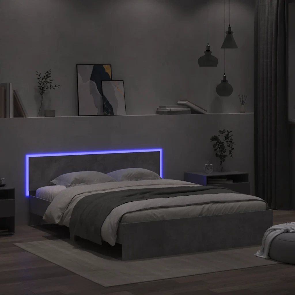 Giroletto con Testiera e LED Grigio Cemento 150x200 cm 3207605