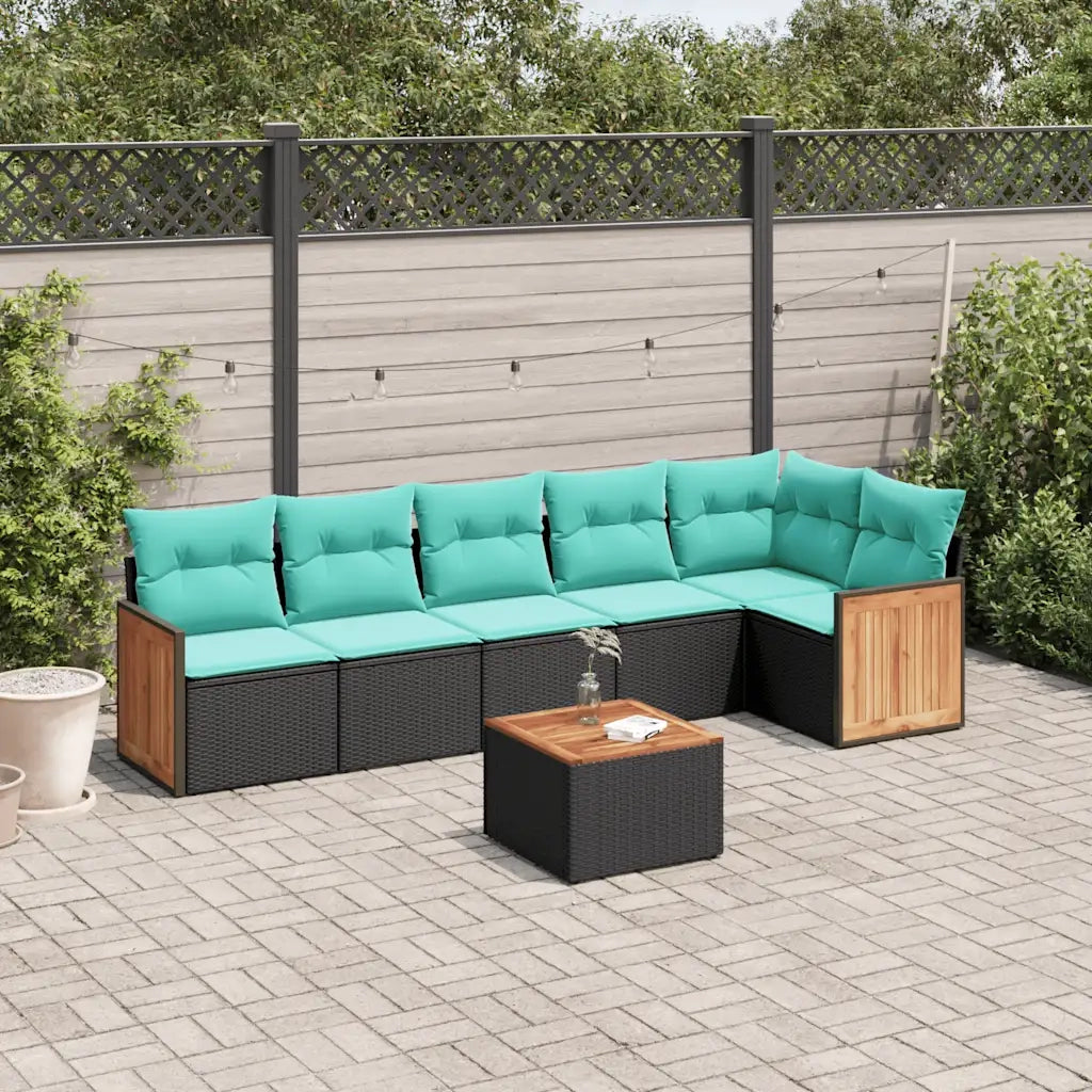 Set Divani da Giardino 7 pz con Cuscini Nero in Polyrattan 3227674
