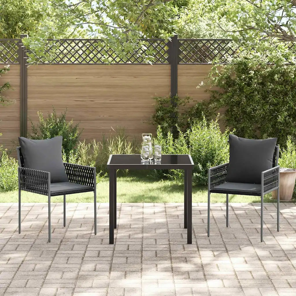 Set da Pranzo per Giardino 3 pcs Nero e Grigio Rattan in PE