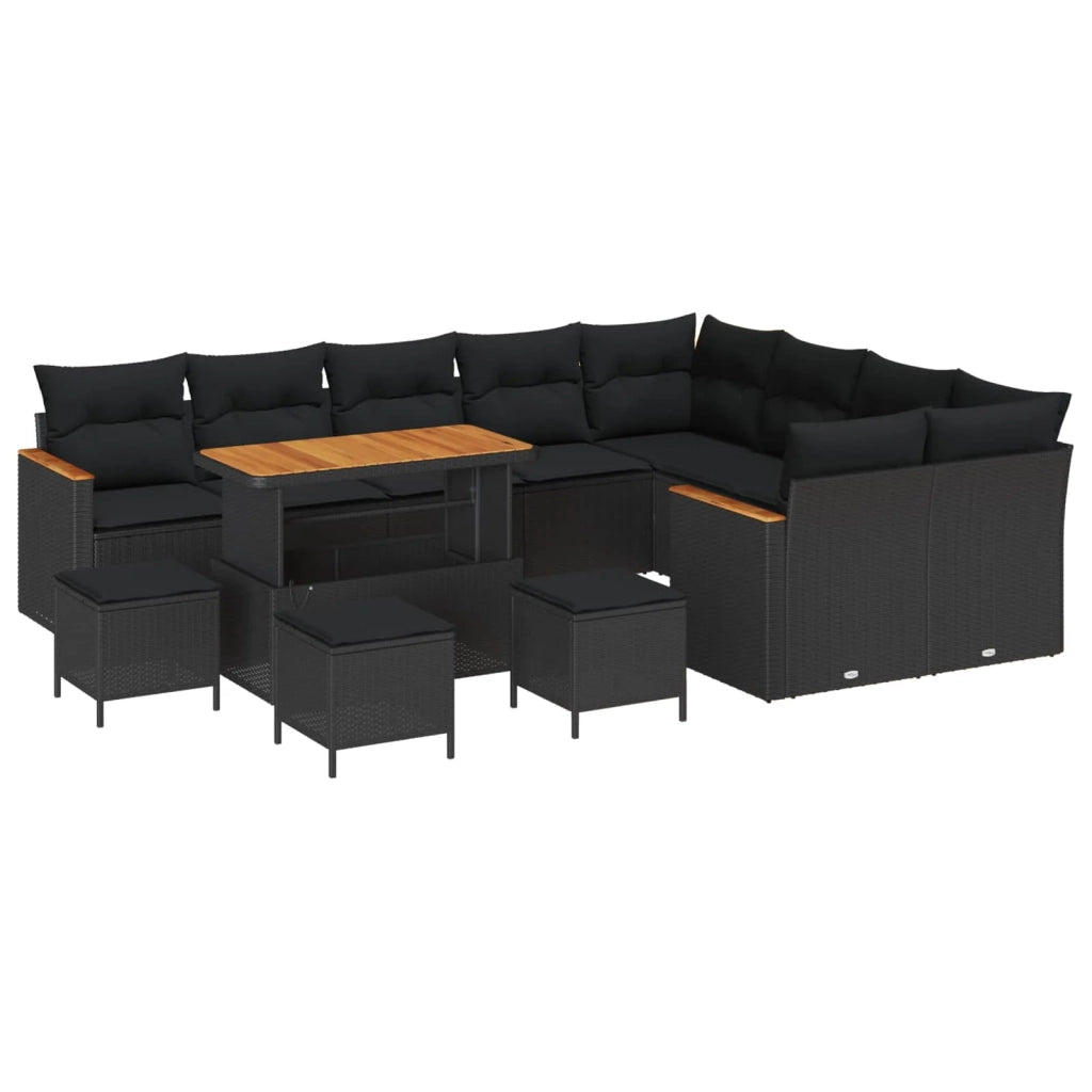 Set Divano da Giardino 13 pcs Nero polyrattan