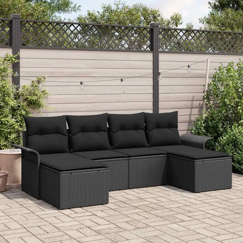 Set Divano da Giardino con cuscino 6 pcs Nero polyrattan
