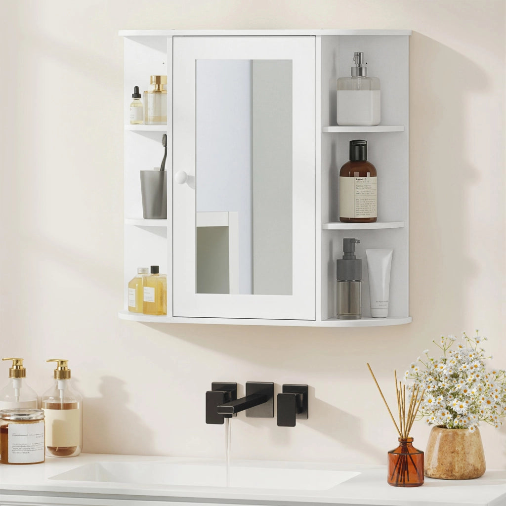 Mobile Bagno con Specchio e Ripiani ¨C Zephmum ¨C Bianco 66x17x63 cm