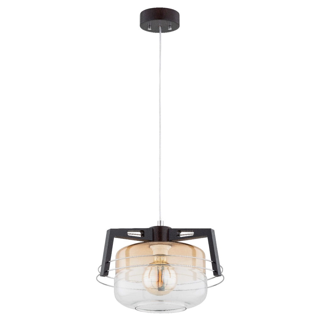 Lampada a sospensione Alfa ISKAR legno scuro vetro E27