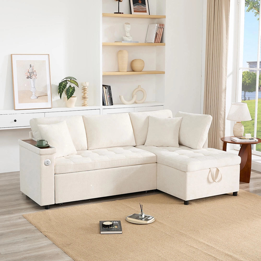Divano angolare moderno - Xylo - Letto convertibile, USB, beige