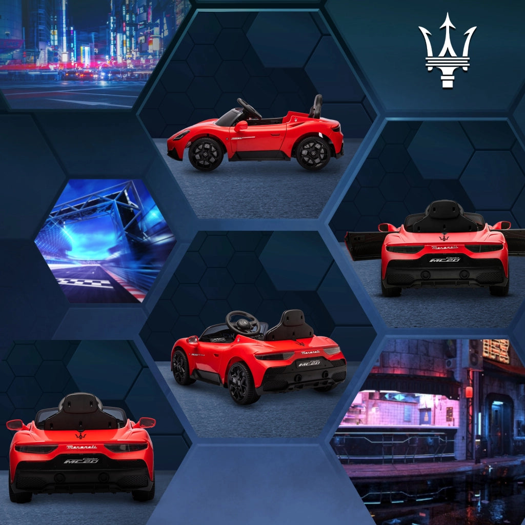 Auto elettrica per bambini Maserati MC20 12V ¨C Minimal ¨C Rosso, telecomando, LED, musica, 3-6 anni