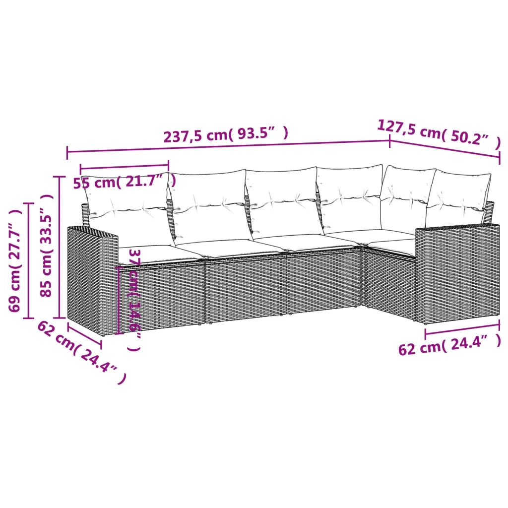Set Divano da Giardino 5 pz con Cuscini Beige in Polyrattan 3218918