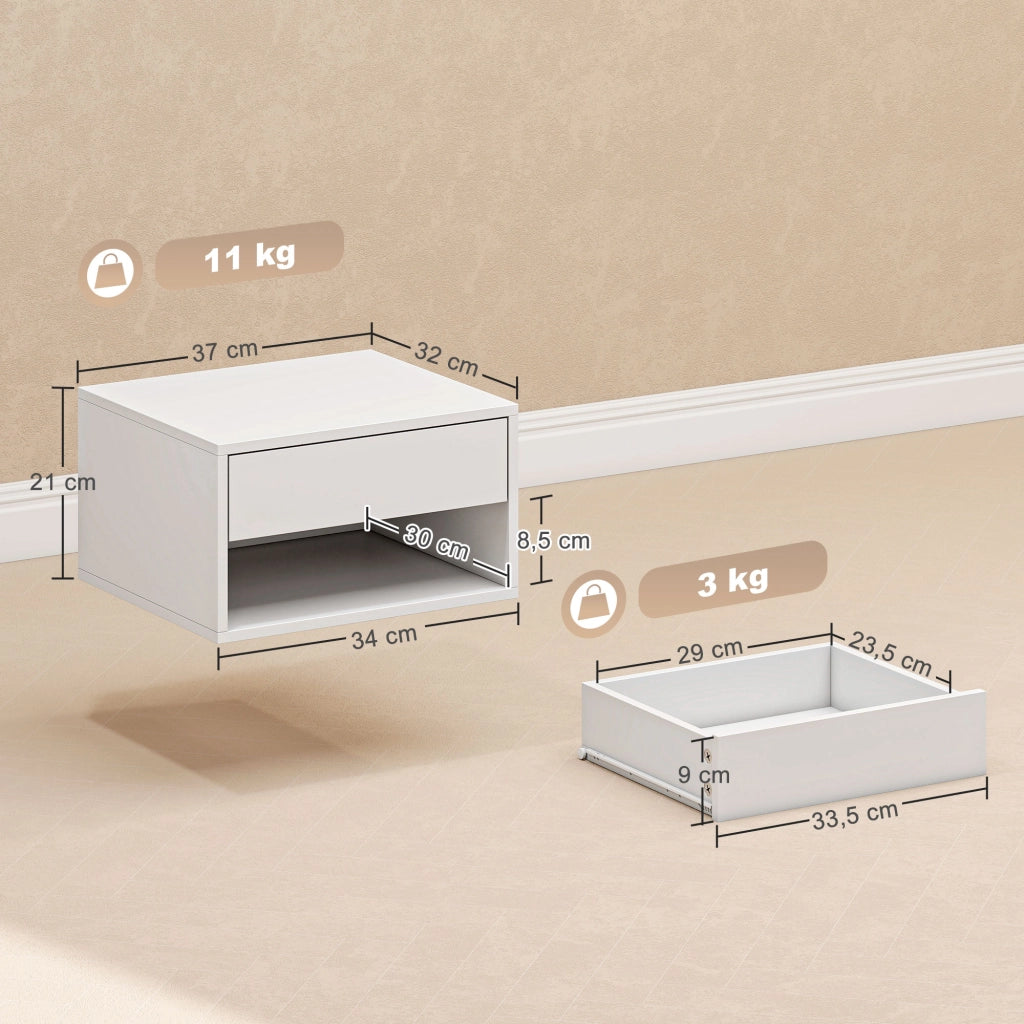 Comodino a muro ¨C zephmum ¨C bianco 37x32x21