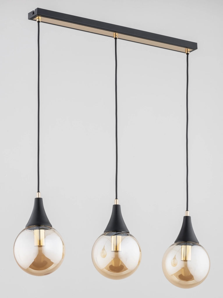 Lampada sospesa GEMINI nero/oro sfere ambra 3xE14 Alfa