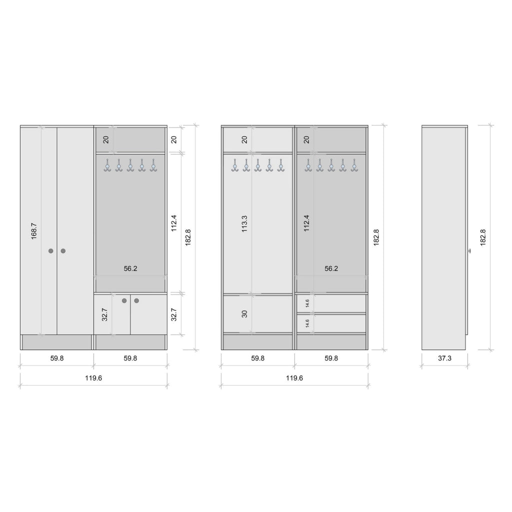 Grue, Mobile da Ingresso 5 Ripiani, 120x37x183h cm Bianco