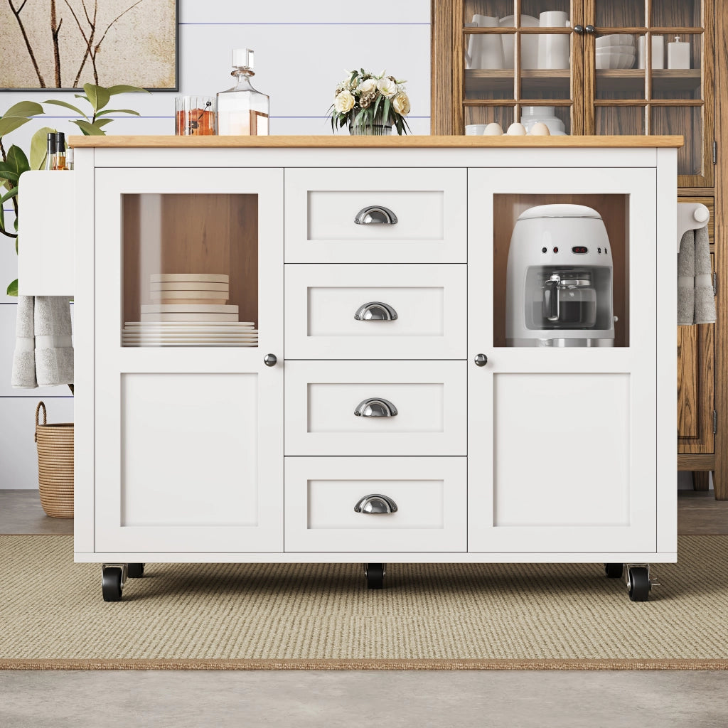 Isola della cucina mobile - Zephmum- 120x73x93 cm, bianco/nero, estraibile con ruote