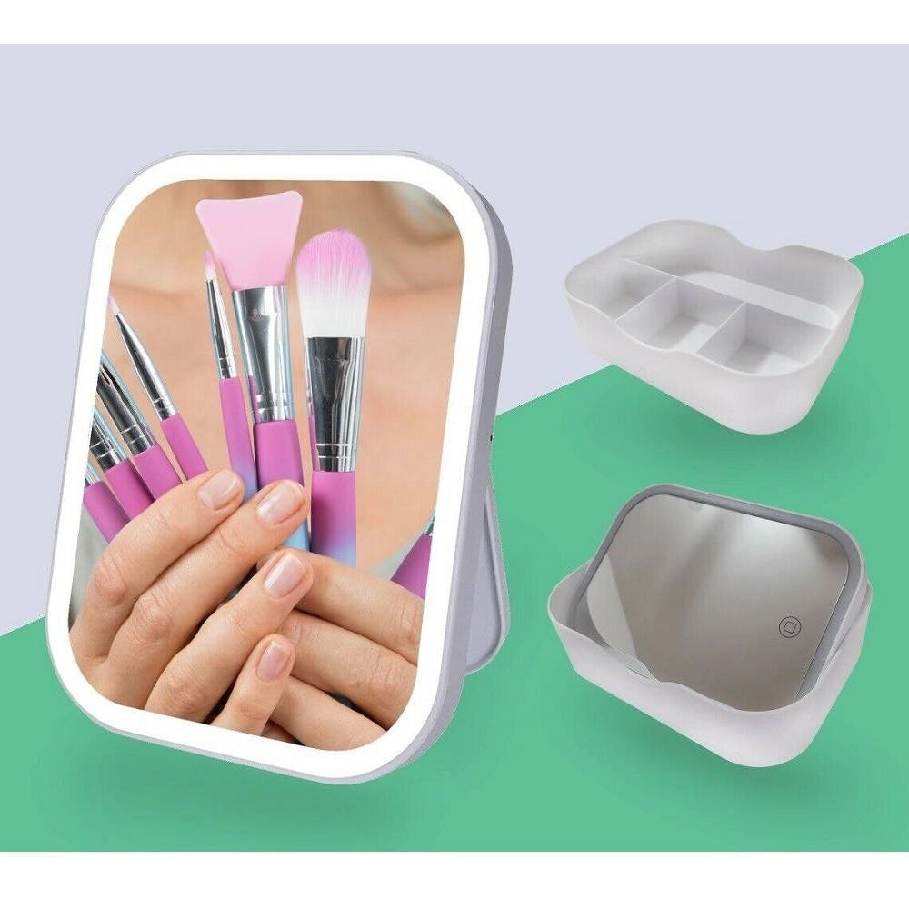 Trade Shop - Specchio Trucco Illuminato Con Luci Led Ricaricabile + Organizer Trucchi Make Up -