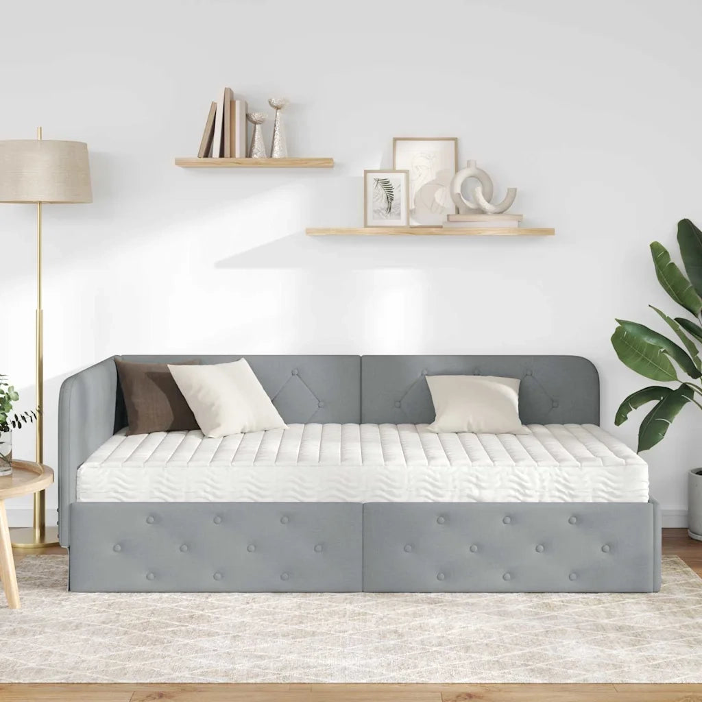 Cornice del letto ad angolo Grigio chiaro 100 x 200 cm Tessuto